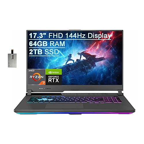 2021 ASUS ROG Strix G17 17.3' FHD 144Hz Gaming Laptop Computer, AMD Ryzen 7-4800H 8-core, 64GB RAM, 2TB PCIe SSD, Backlit Keyboard, NVIDIA GeForce RTX 3060 Graphics, Windows 10, Gray, 32GB USB Card